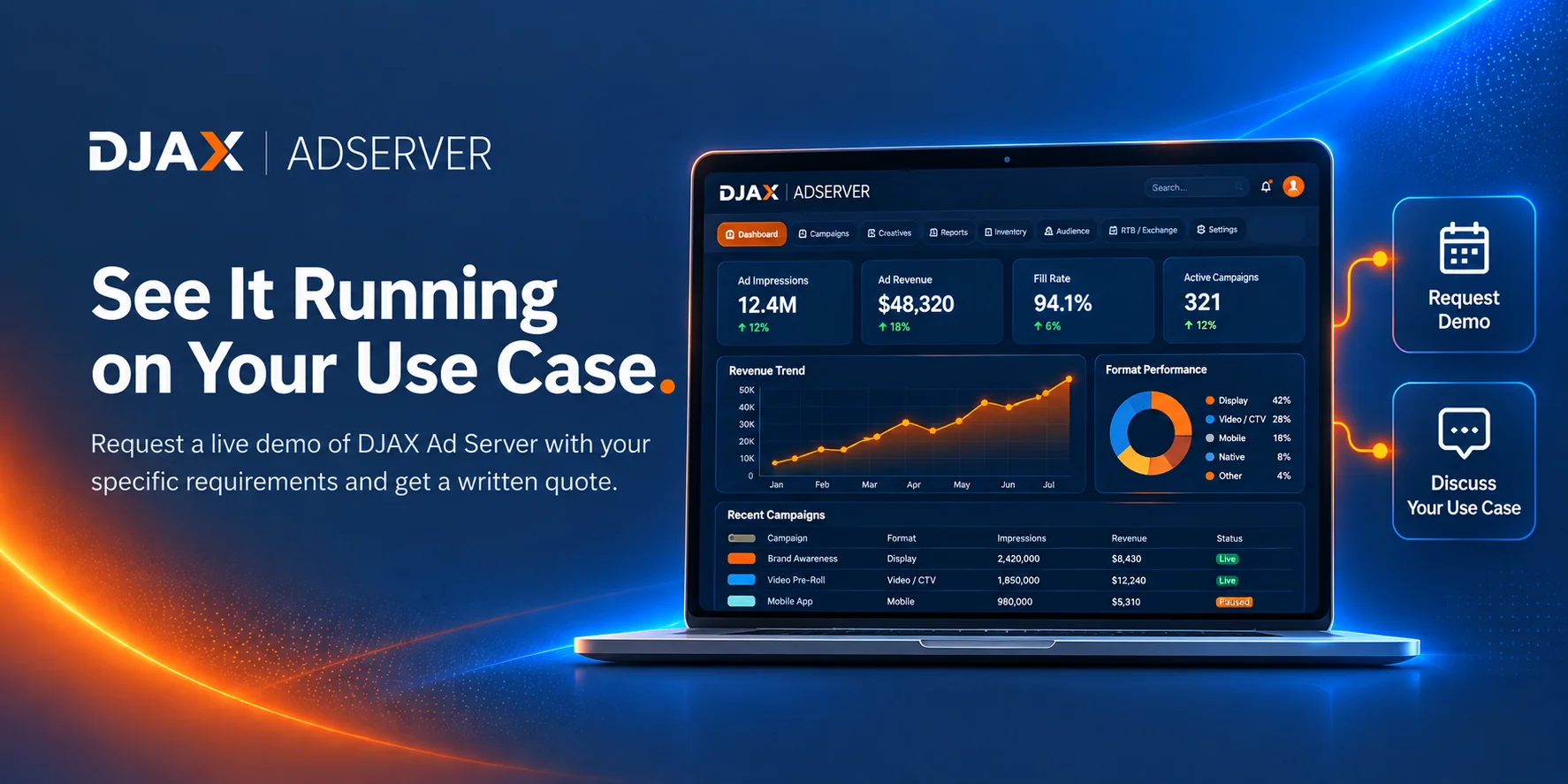 See DJAX AdServer running on your use case: request a live demo